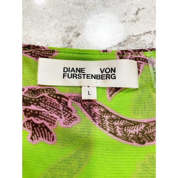Diane Von Furstemberg Mesh Dress Sun Prairie Soft Green Large - Picture 6 of 8